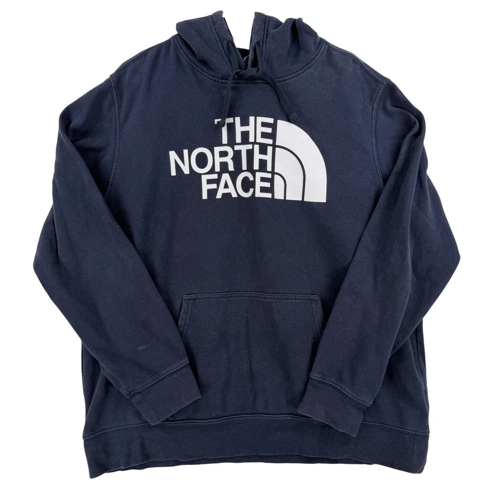 The North Face Hoodie‎ Mens XL Blue Pullover Fleece Big Logo Graphic Sweatshirt